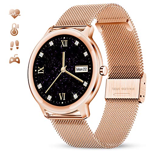GOKOO Smartwatch Mujer Reloj Inteligente Elegante Dorado Reloj de Fitness IP67 Impermeable Reloj Inteligente Deportivo Puls�metros Presi�n Arterial Calor�as Compatible con Android iOS