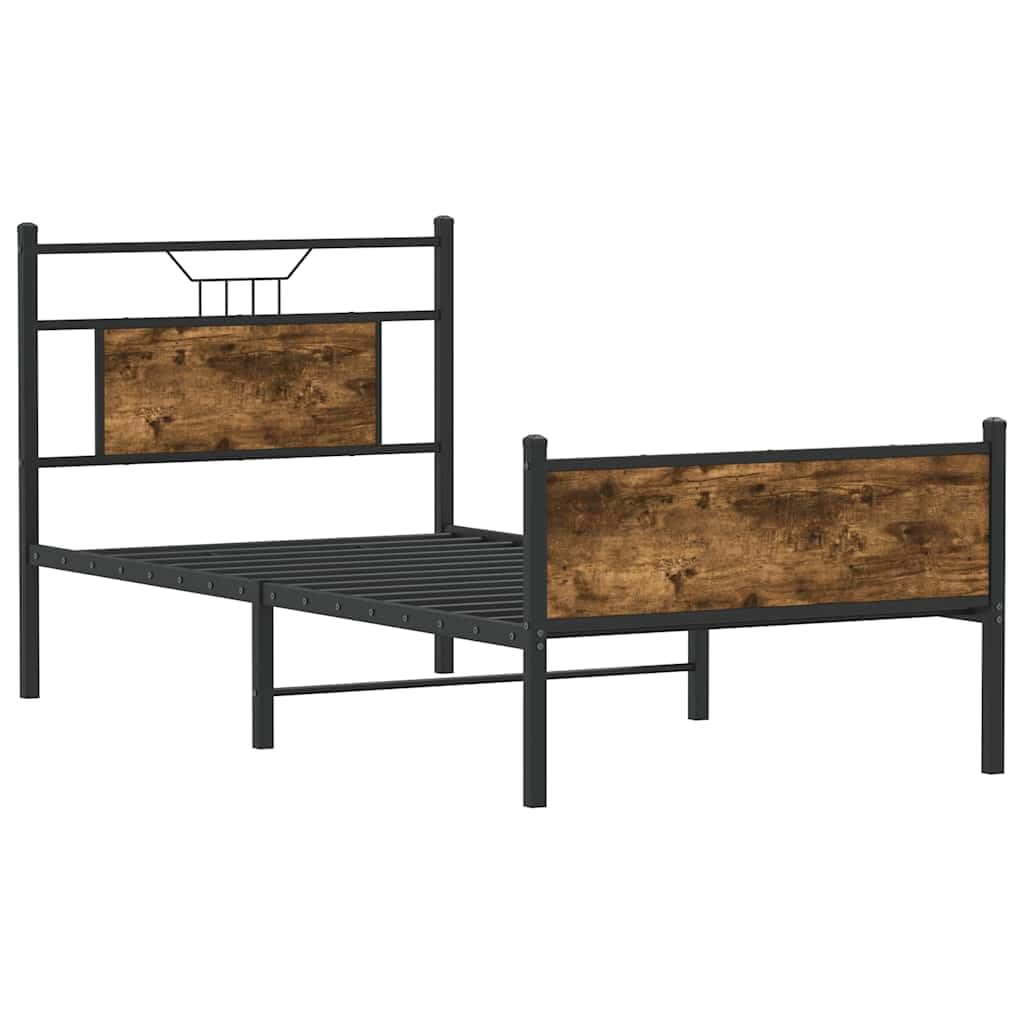 Bettgestell 80x200 ohne Matratze Räuchereiche Holzwerkstoff & Stahl Modernes Kopfteil Lattenrost Stauraum Schlafzimmer für Jugendzimmer Gästezimmer und Erstwohnung