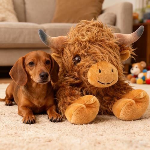 Image of JDF 5lbs Highland Cow Weighted Stuffed Animals, 22in Giant Highland Cow Gift Plush Toy, Adorable Stuffed Animal Adults & Kids Highland Cattle Plushie Pillow Decor
