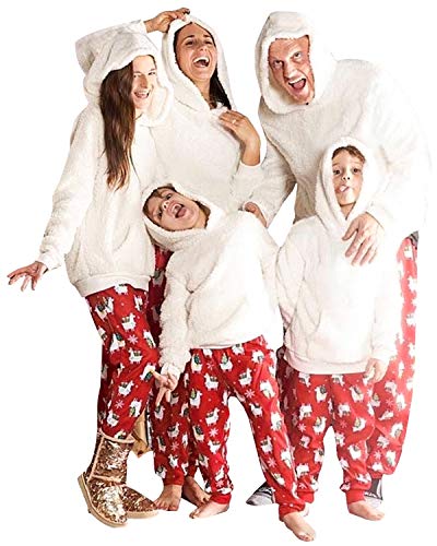 GIKING Christmas Matching Family Pajamas Sets Funny Xmas Mom Dad Kids Pajamas Hooded Fleece Two Piece Pjs Outfit Set White 3T