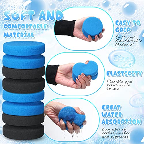 12 Pcs Paint Sponge Applicator Blue And Black Round Painting Sponges Double Side Painting Sponges For Car Waxing, Wall Repairing Kitchen Cleaning Sponges With Storage Mesh Bag, 3.15 Inch X 1.9 Inch #TOP2