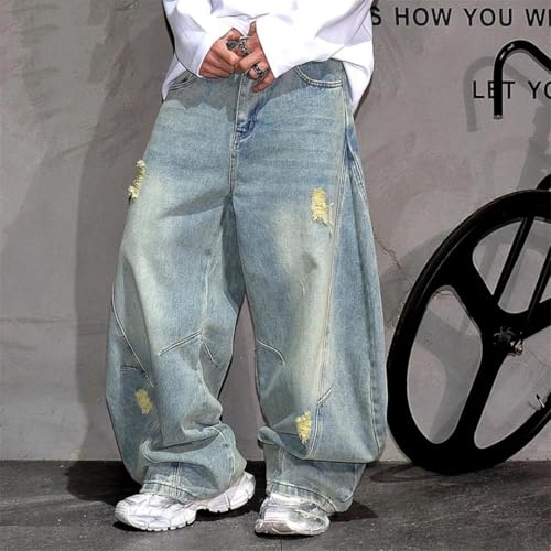 Men’S Trendy Hip Hop Loose Fit Baggy Vintage Washed Distressed Ripped Harem Denim Cargo Pants Button Fly Streetwear Jeans2