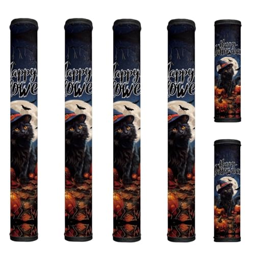Image of Black Cat Fridge Door Handle Covers Halloween Decor 6-Piece Refrigerator Handle Covers Washable Kitchen Appliance Decor Handles, Keep Appliance Clean for Fridge Microwave Stove Dishwasher