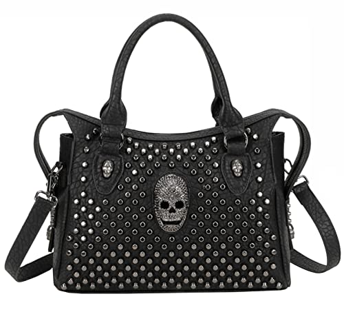 Bolso satchel con tachuelas y calavera negro