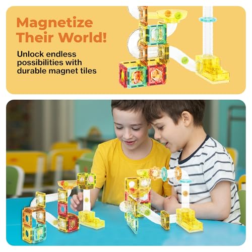PicassoTiles 100pc Magnetic Marble Run Travel Size Tile Blocks Construction Kids Toy Set On The Go Mini Magnet Tiles Marbles Playset for Race Track Building Block STEM Learning Kit Boy Girl 3+ PTMG100 by PicassoTiles - Image 7
