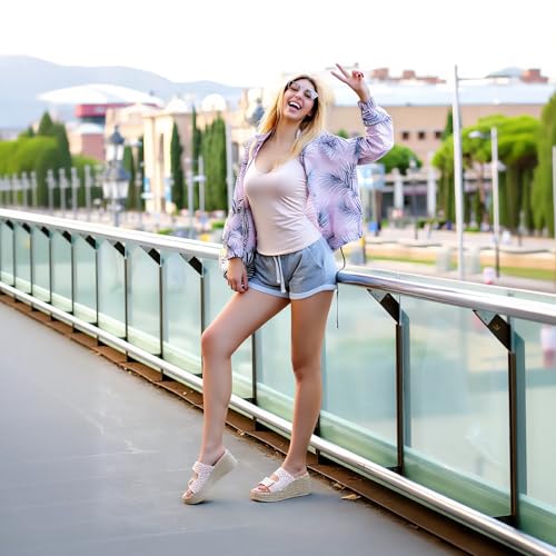 Lryweisy Women's Platform Sandals Woven Upper Espadrille Sandals Comfortable Wedges Slides with Adjustable Buckle3