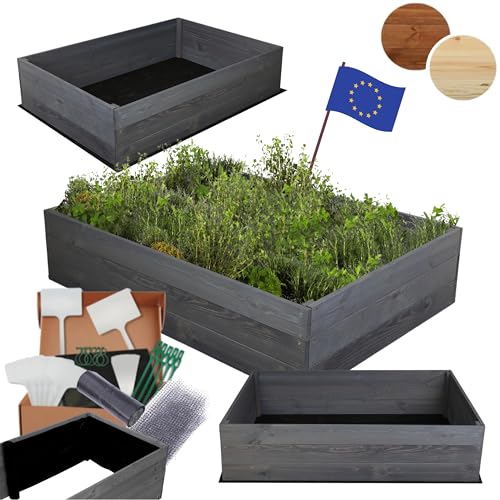 MODO24 Hochbeet Holz, Kräuterbeet, Gartenbeet, Pflanzkasten, Blumenbeet, für Garten und Terrasse, Kiefernholz, Massivholz, Naturholz, Gemüsegarten, Abmessungen 27x103x60 cm, Farbe: Grau