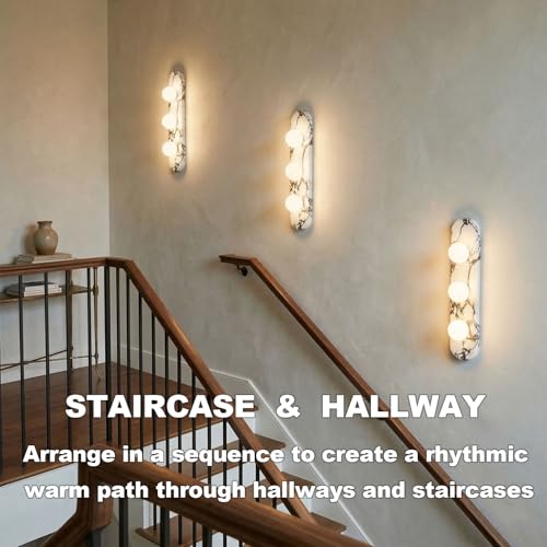 Image of Natural Marble Wall Sconces, 3-Light Alabaster Light, Hardwired Wall Light Fixtures, Modern Wall Mount Wall Lights for Dining Room Stairs Bedroom