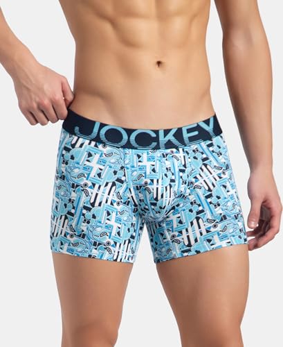 Image of Jockey FP23 Men's Super Combed Cotton Elastane Stretch Printed Trunk with Ultrasoft Waistband