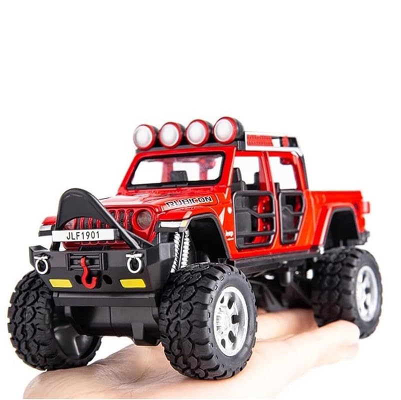 Image of Kids Model 1:32 Rubicon Die Cast Metal Car Pull Back Action Opening Doors with Realistic Engine Sound Lights Toy Car Gift for Boys - Red