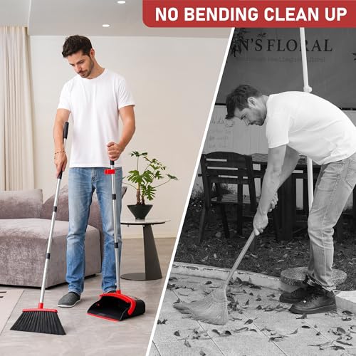 BSKLIN Besen- und Kehrschaufel-Set, Besen-Kehrschaufel-Kombi-Set für Zuhause, gewerbliche Reinigungsmittel, Winkelbesen mit langem Griff, perfekt für Innenhof, Garage, Straße (schwarz und rot) – Bild 5