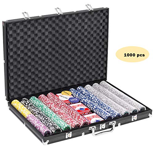 Goplus 1000PCS Poker Chip Set, 11.5 Gram Chips w/Aluminum Case, Table Top, Cards