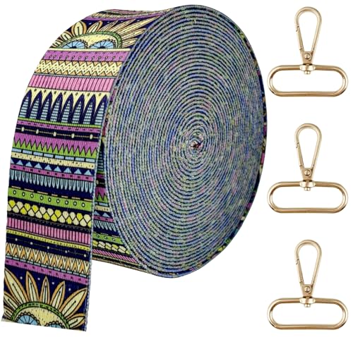 Printed Nylon Webbing Straps 1 1/2 inch 6 Yards Heavy Duty Patterned Fabric Luggage Handle Jacquard Ribbon with Buckle for Backpack Bags-Decorative Supplies-Clothing-Sewing (Bohemian Style)