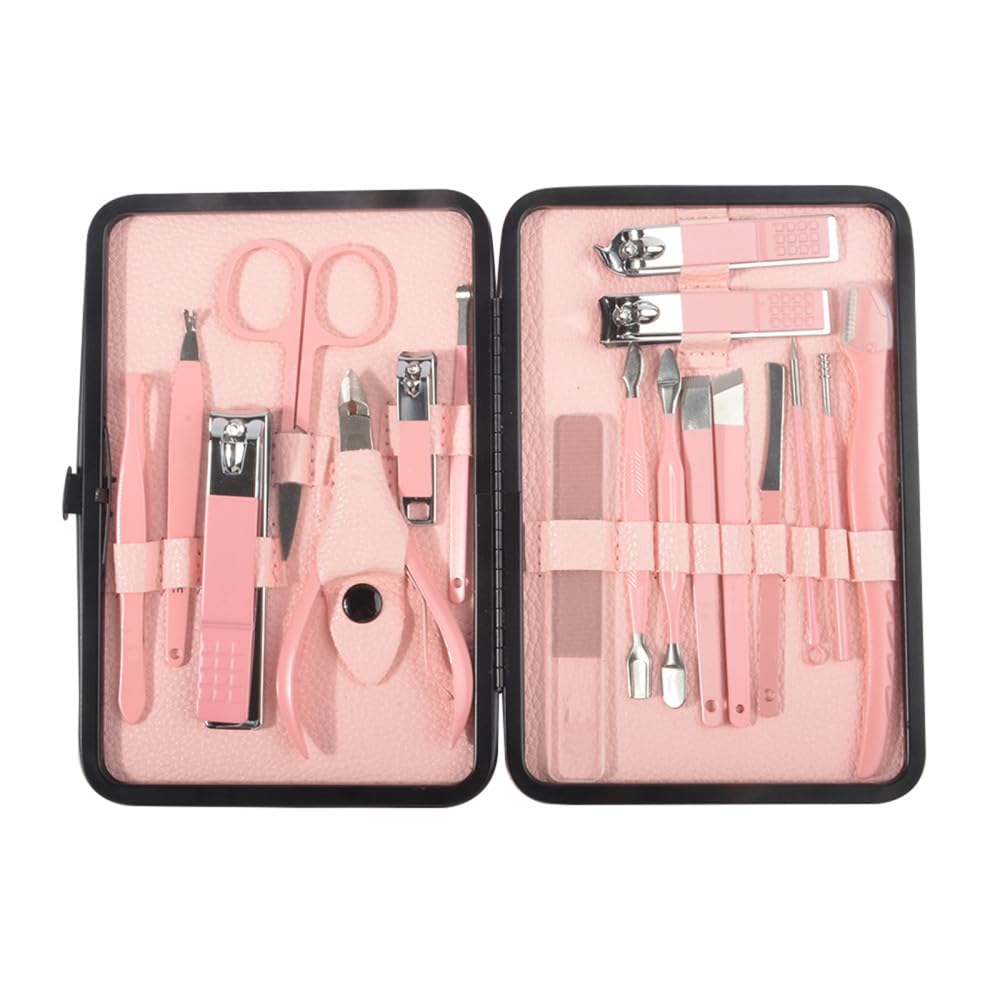 Cortauñas 18 Piezas/Caja Cortauñas de manicura Juego de cortauñas Rosa Cortauñas de Acero Inoxidable para el hogar Cortauñas de uñas Cortauñas de Oreja Tijeras de pedicura Herramienta