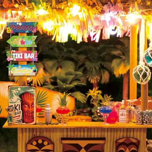 Image of HPNIUB Hawaii Tiki Bar Welcome Summer Wooden Sign, Funny Beach Hawaiian Luau Party Plaque Hanging Wall Decor, Vintage Farmhouse Door Sign for Outside Home Bar Kitchen Backyard