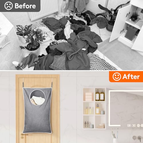 Lifewit Wäschesack, große zusammenklappbare hängende Wäschekorb, hängende Wäschesammler Tasche für Bad Schlafzimmer schmutzige Kleidung Storage Organizer, Hellgrau, 1 Pack
