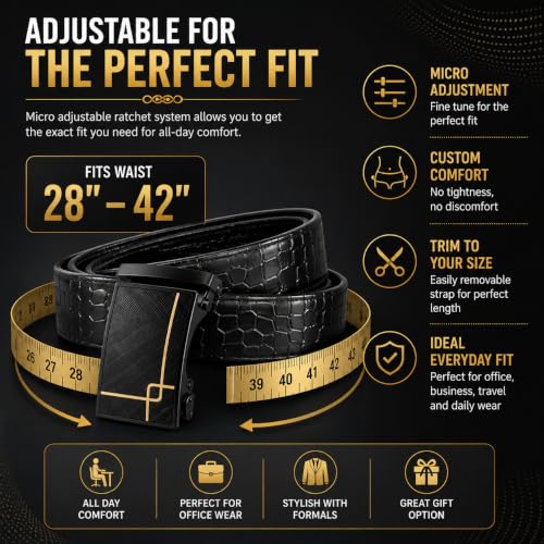Image of Men's Auto Lock Belt with elegant design | Premium Vegan Leather | Adjustable Ratchet Belt | No Hole Design | Perfect Fit Waist 28-42 Inches for Office