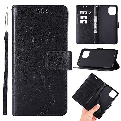 Capa C-Super Mall-UK para iPhone 12 Pro, capa para iPhone 12, capa carteira em relevo borboleta com