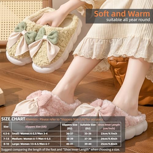 Bow Tie Slippers Cozy Soft Plush Slippers for Womens Lightweight Thick Sole Slippers Winter House Warm Slippers Shoes Indoor Non Slip Home Slippers Ladies Bedroom Fuzzy Slipper2