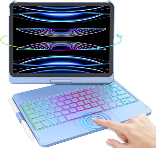 Image of iPad Pro 11 inch Case with Keyboard, iPad Air 5 /Air 4 10.9 inch Keyboard Case with Trackpad, Keyboard Case for iPad Air 5 /Air 4 and iPad Pro 1-4 Gen, Backlit 10 Color & 360 Screen Rotation -Ocean Blue