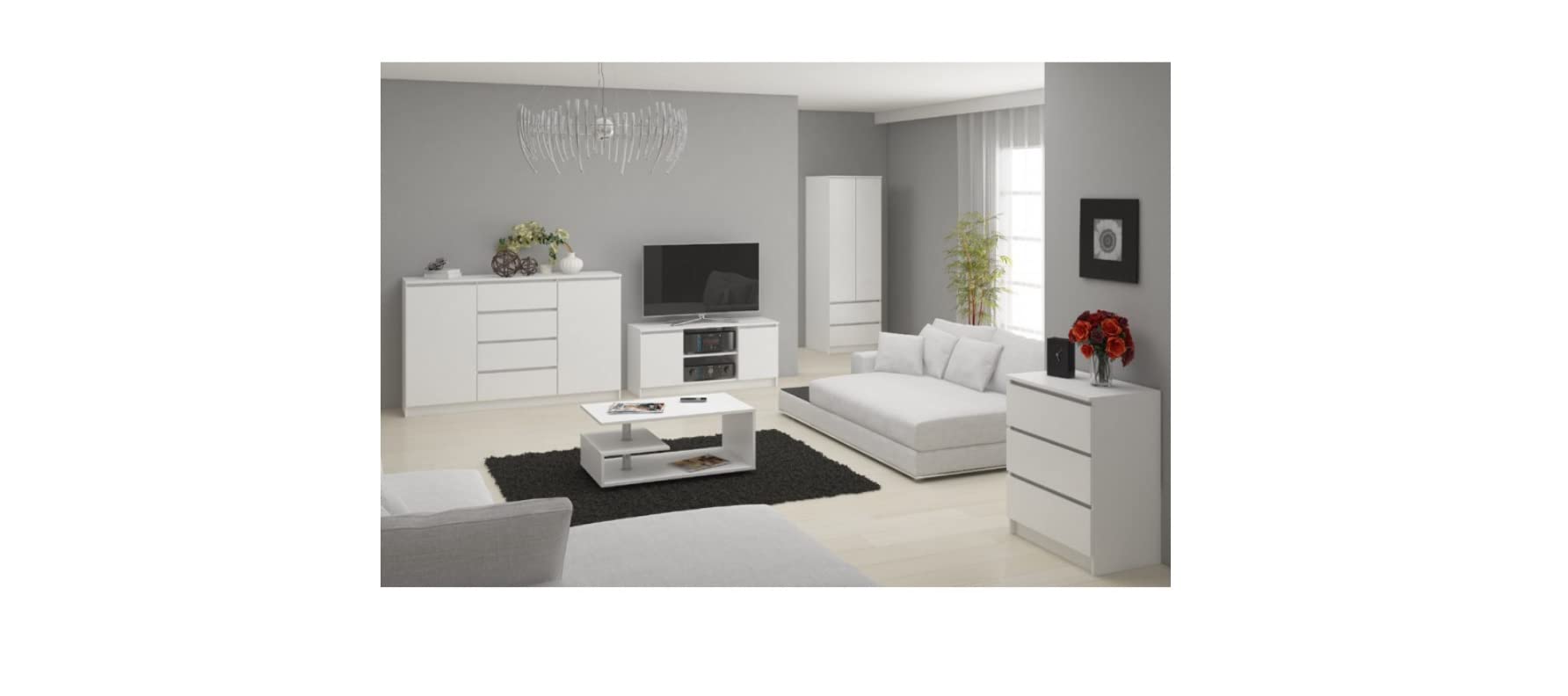 BDW Kleiderschrank mit 2 Türen, 2-türiger Kleiderschrank, 2 Schubladen - Aufbewahrungsschrank - Moderner Schrank für Schlafzimmer, Wohnzimmer, Flur, Kinderzimmer - 180x60x51cm - Weiß