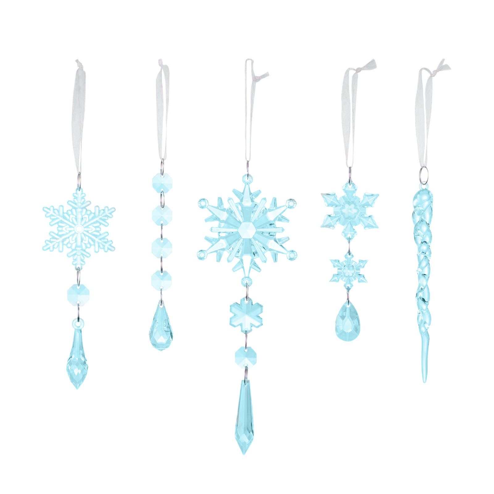 Crystal Christmas Ornaments for Tree Clear Acrylic Snowflake Icicle Ornaments with Drop Pendants Winter Wonderland Chandelier Xmas Tree Decor Blue