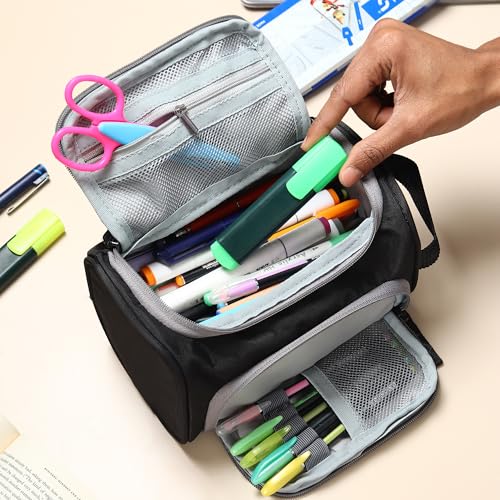 Image of Wooum Pen Case Big Capacity Pencil Case High Large Storage Pouch Marker Pen Case Travel Simple Stationery Bag School College Office Organizer for Teens Girls Adults Student - Black