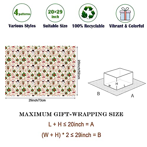 Zintbial Christmas Wrapping Paper For Kids Boys Girls Baby Men Women - Gift Wrapping Paper Include Santa, Stockings,Tree, Xmas Wrapping Paper 20 X 29 Inches Per Sheet （12 Sheets 48 Sq. Ft.）Recyclable,Easy To Store,Not Rolled #TOP5