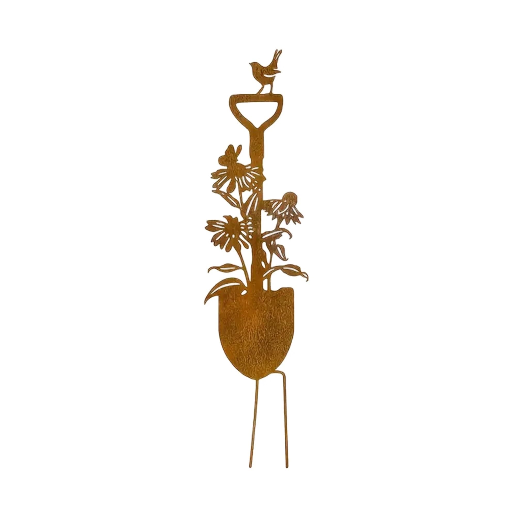 YONMLEDO Metal Flower Stakes Garden Stake With 2Da Shovel Flower And Bird Design - Decorative Yard Sign For Lawn And Outdoor Ground Insert