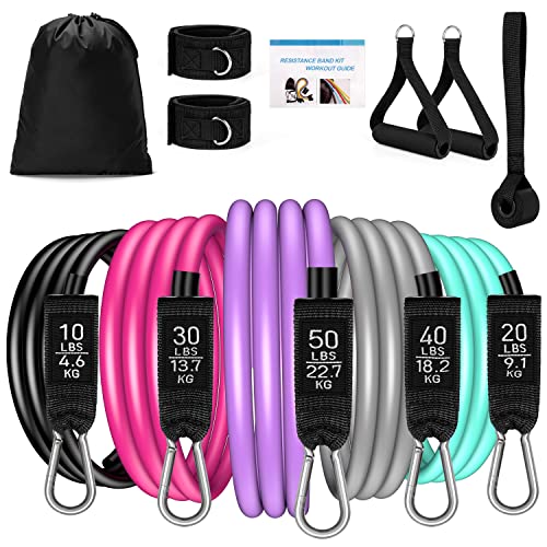 Muskeltraining Fitnessbänder Krafttraining Set Uktunu Resistance Bands Expander Widerstandsbänder Set 12er Farbverlauf Rosa Band Stapelbar bis 150 LBS, Fitness, Kraft Training