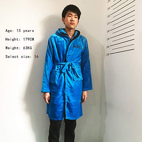 [Embroidered name] Blue children's bath robe Coral Cashmere warm boy's nightgown2