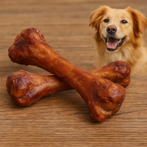 Luftgetrocknete Schinkenknochen für Hunde - 4 Stück - Natürlicher Kausnack, Langanhaltende Beschäftigung, Reich an Protein & Mineralstoffen