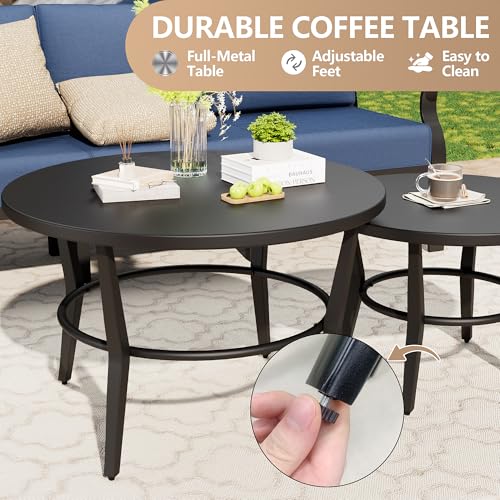 Image of Aluminum Patio Furniture Set with 2 Round Coffee Tables, 5 Seats Outdoor Patio Conversation Sets w /5.1 inch Cushions,Patio Conversation Sets for Garden, Backyard, Porch-Navy