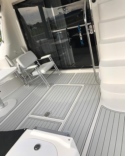 Image of KXKZREN Boat Flooring EVA Foam Decking Sheet Faux Teak Marine Mat Non-Slip Boat Carpet Self-Adhesive Flooring for Jon Boats Motorboat RV Yacht Kayak Swim Platform