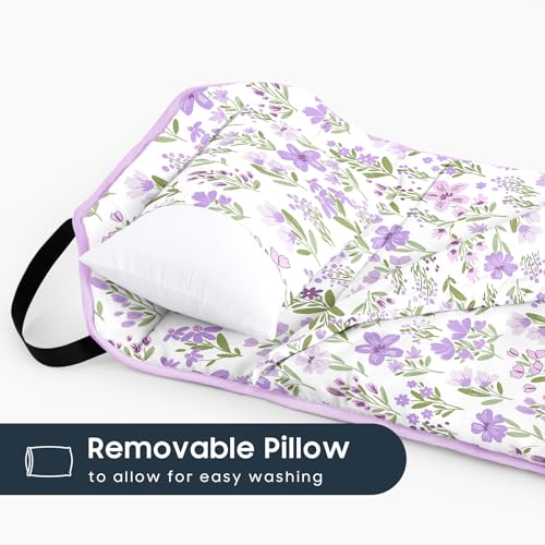 Image of Wake In Cloud - Cot Nap Mat with Pillow and Blanket, for Toddler Kids Girls Ages 3 Plus in Daycare Kindergarten Preschool with Elastic Corner Straps, Floral Botanical Flowers