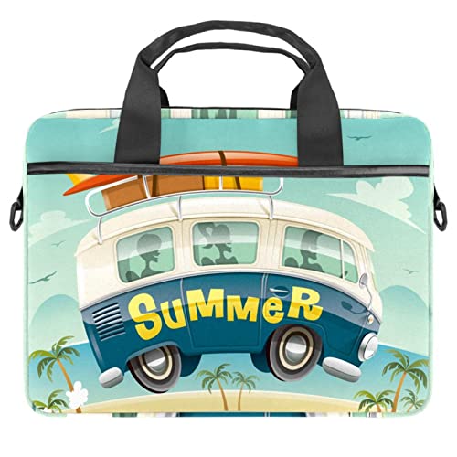 Housse ordinateur 14 pouces anti-rayure avec bandoulière motif bus d'été multicolore