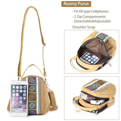 Goodhan Canvas Crossbody Bag Embroidered Cell phone Purse Small Handbag for Women, Yellow4