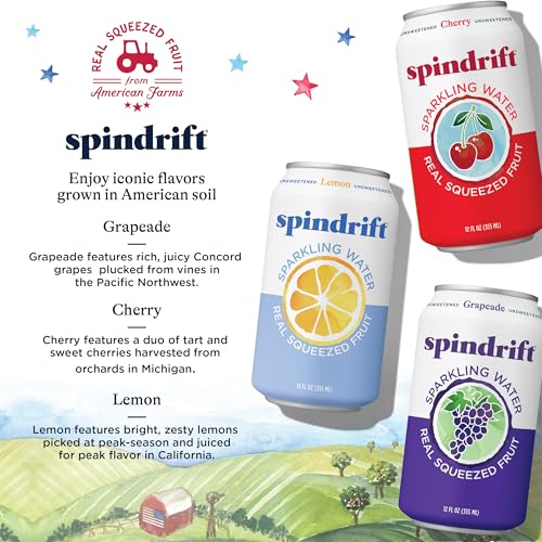 Image of Spindrift Sparkling Water, Americana 3 Flavor Variety Pack, Made with Real Squeezed Fruit, 12 Fl Oz Cans, Pack of 24