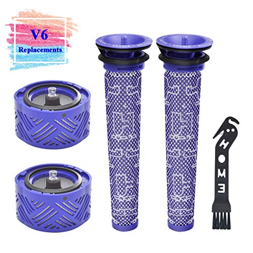 Filtre de Rechange pour Aspirateur Dyson V6 Séries, 2 pièces Lavables Pré-Moteur Filtre, 2 pièces Lavables HEPA Post-Moteur Filtre et 1pièce Outil de Nettoyage
