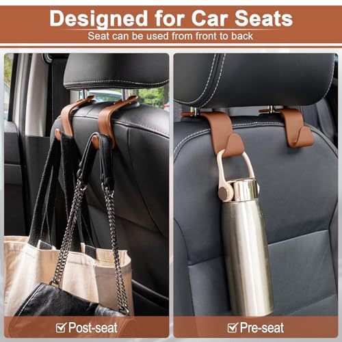 Image of LivTee Car Seat Headrest Hook, Auto Seat Hook Hangers Organizer Interior Accessories for Purse Coats Umbrellas Grocery Bags Handbag, 4-Pack - Blown