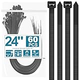 Long Zip Ties - 24 Inch Extra Large Zip Ties Heavy Duty Outdoor,30 Pack Big Cable Ties, Black (24Inch-60Pack)