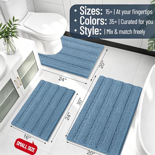 Image of Smiry Thick Chenille Bathroom Runner Rugs 59x24, Absorbent Striped Bath Mat, Machine Washable, Rubber Backing, Extra Long Bath Rugs for Tub & Shower, Modern Home Decor Accessories, Airy Blue