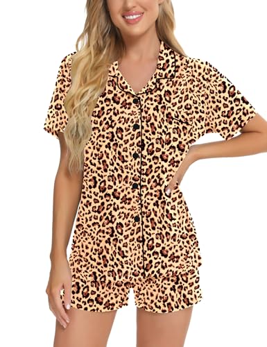 Image of SWOMOG Womens Button Down Pajamas Set Short Sleeve Sleepwear Bride Soft Pj Lounge Sets XS-3XL
