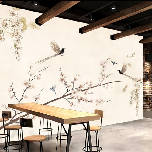 Papier Peint Intissé Chinois 200x140 cm Fleurs Oiseaux