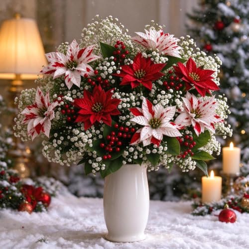 69 PCS Faux Poinsettia Flower Bouquet & Berry Christmas Picks and Sprays - image 5