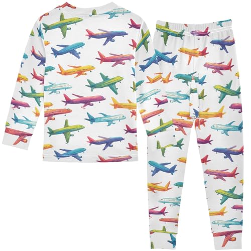 Pigsaly Pajama Set 2 Piece Green Pink Yellow Airplanes Pajama Sets Long Sleeve Pjs Sleepwear 3T2