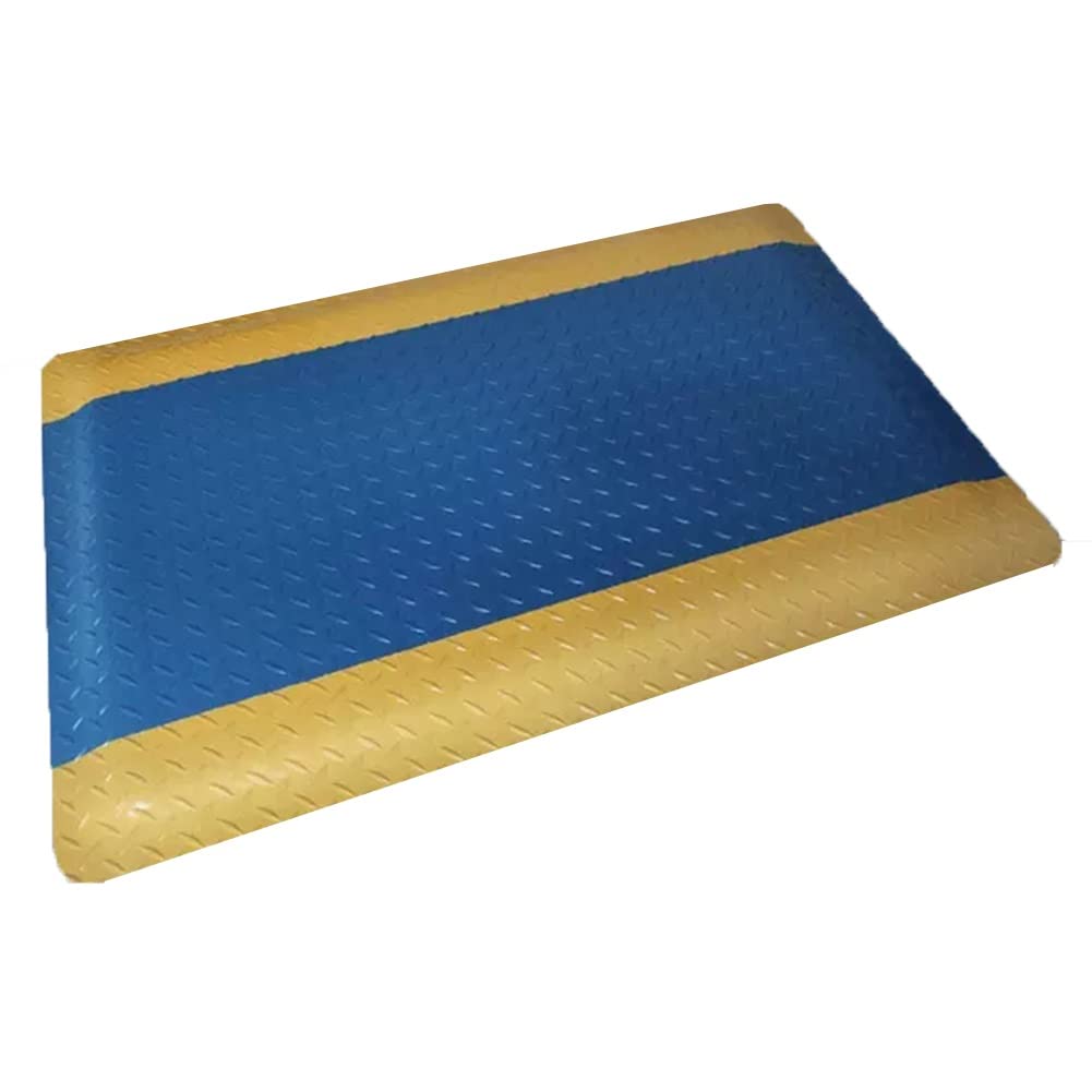 OWOHYG Anti-Fatigue Mat - 20Mm Thick Soft Sponge Ergonomic Mat - Non Slip Floor Mats For Commercial * Industrial Work - With Yellow Border.Blue-60x80cm