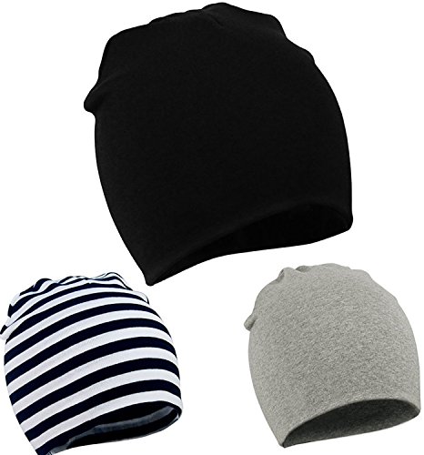 Image of Zando Baby Kids Cotton Knit Beanie Hat for Baby Boys Newborn Lovely Cap Toddler Infant Soft Cute Hat Cap Black & Black White & Light Grey 12-48 Months
