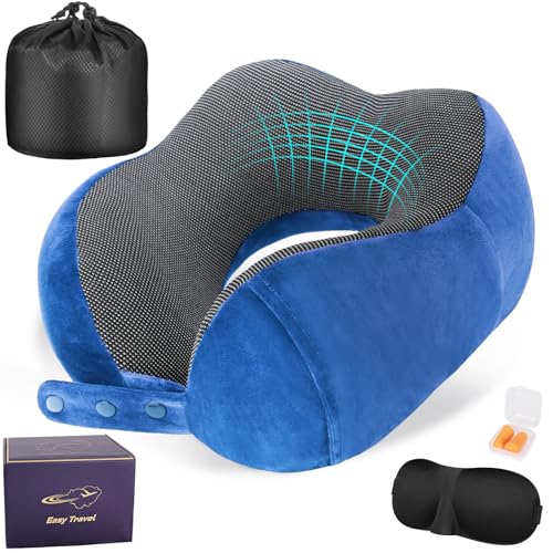 Image of Cirorld Neck Pillow for Traveling, Travel Pillows for Airplanes,100% Pure Memory Foam Travel Neck Pillow, Adjustable Flight Pillow, Portable Plane Accessories with Eye Mask, Earplugs, Carry Bag