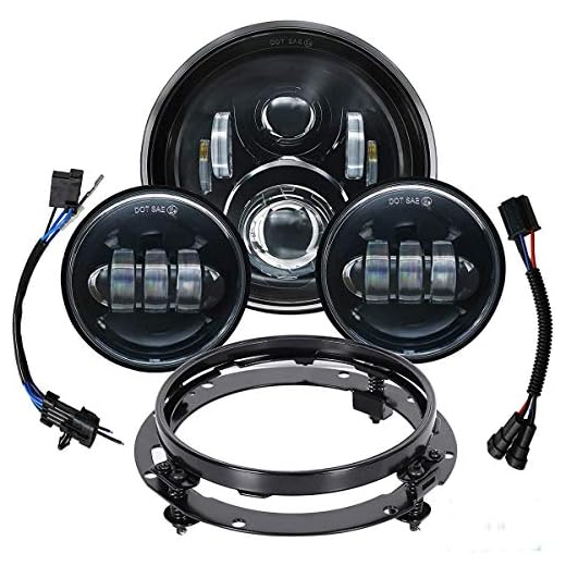 DOT 7 inch LED Headlight 4.5’’ Fog Passing Lights & Mounting Ring Compatible with Harley Davidson Touring Road King Ultra Classic Electra Street Glide Tri Cvo Heritage Softail Slim Deluxe Fatboy